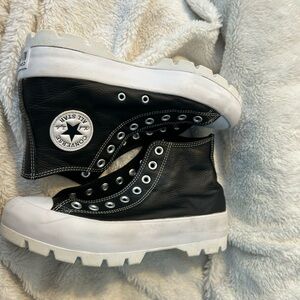 Black leather high top converse